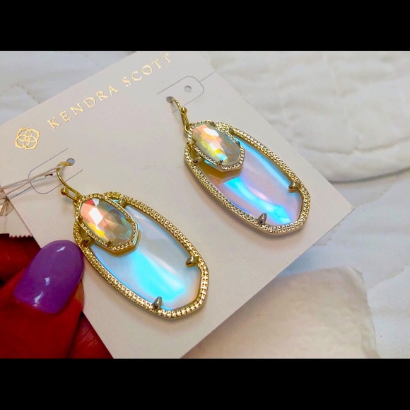 NWT Kendra Scott RARE Emmy Earrings Double Dichroic Yellow Gold GORGEOUS! - Picture 10 of 15